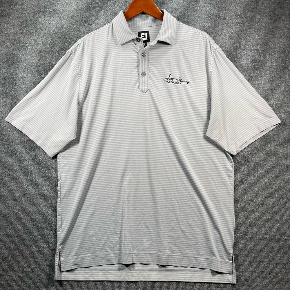 FootJoy Golf Polo Shirt Men's Large Gray Striped Short Sleeve Stretch Casual
